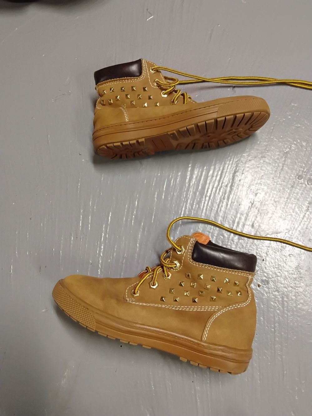 Kids Tan Lace-Up Ankle Boots with Stud Accents